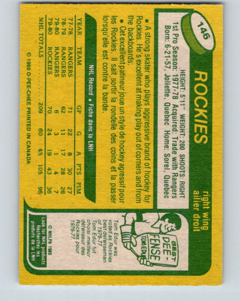 1980-81 O-Pee-Chee #146 Lucien DeBlois Colorado Rockies V38486