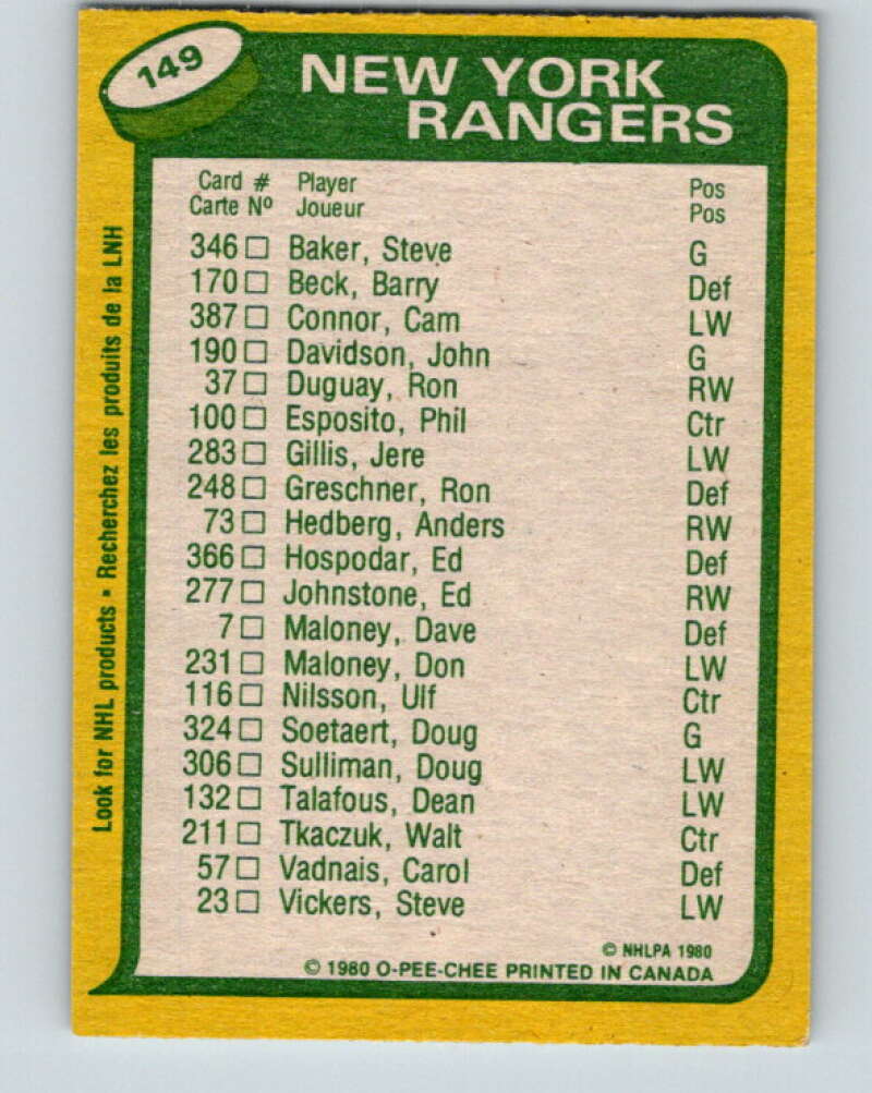 1980-81 O-Pee-Chee #149 Phil Esposito TL New York Rangers V38510