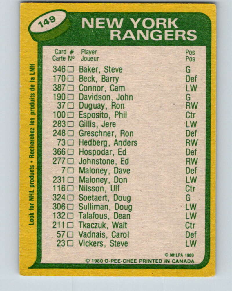 1980-81 O-Pee-Chee #149 Phil Esposito TL New York Rangers V38513