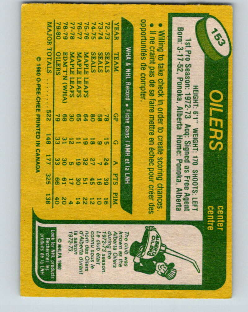 1980-81 O-Pee-Chee #153 Stan Weir Edmonton Oilers V38556