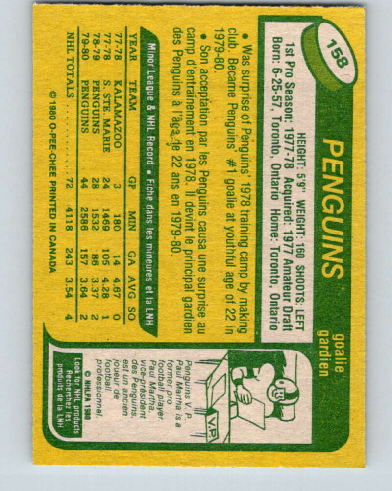 1980-81 O-Pee-Chee #158 Greg Millen Pittsburgh Penguins V38613