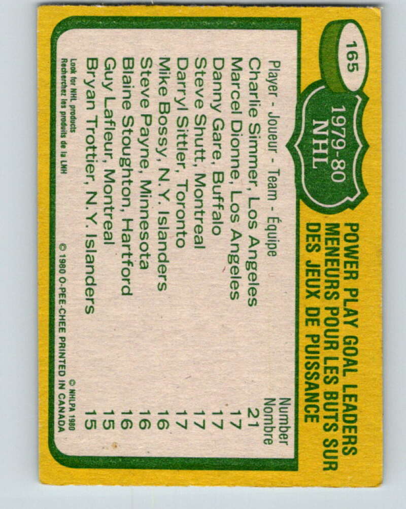 1980-81 O-Pee-Chee #165 Dionne/Gare/Shutt/Simmer/ Sittler LL V38662