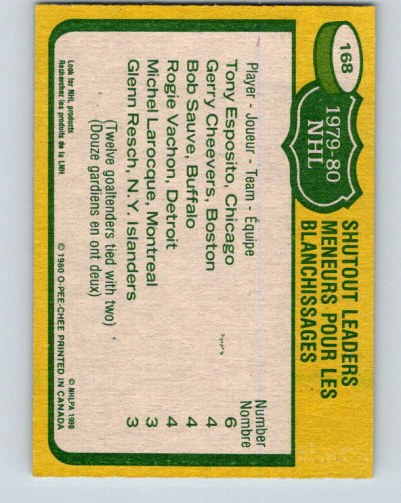 1980-81 O-Pee-Chee #168 Cheevers/Esposito/Sauve/Vachon LL V38692