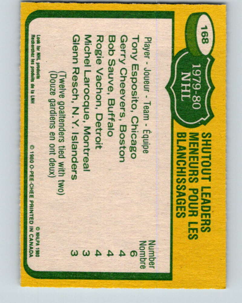 1980-81 O-Pee-Chee #168 Cheevers/Esposito/Sauve/Vachon LL V38695