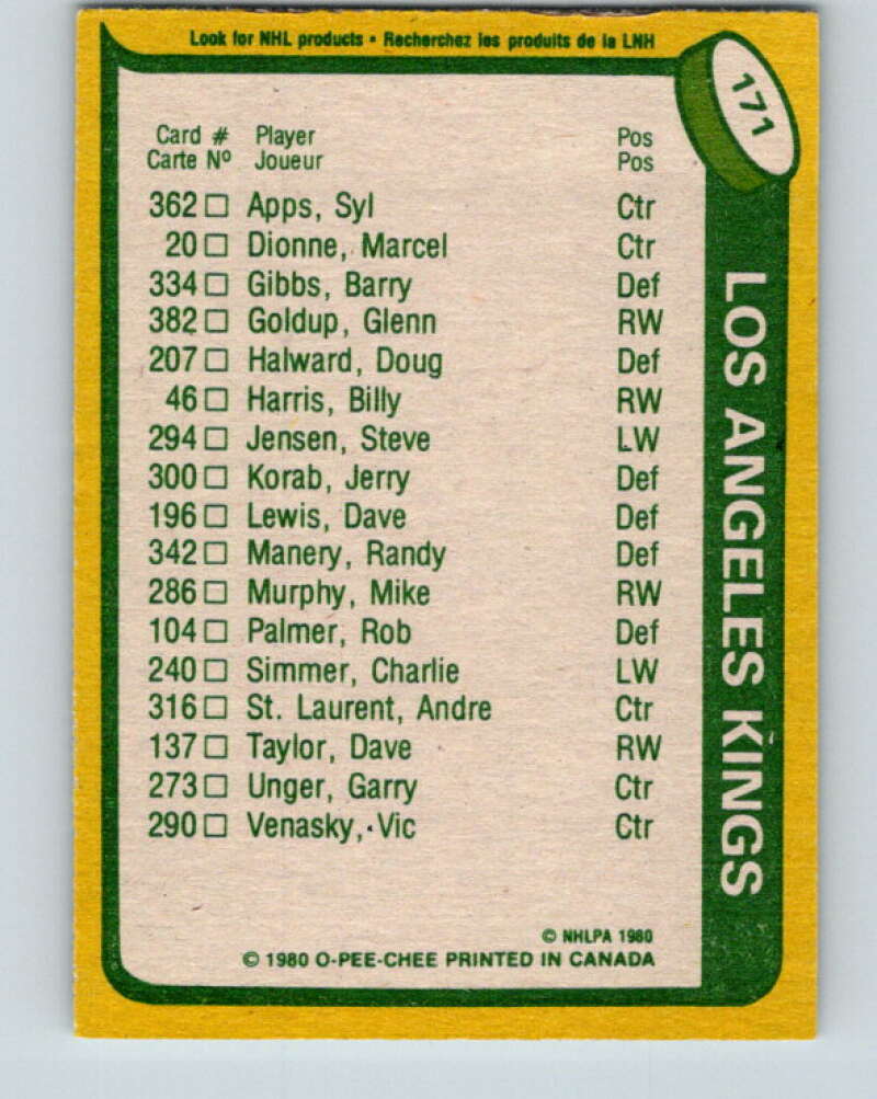 1980-81 O-Pee-Chee #171 Charlie Simmer TL Los Angeles Kings V38714