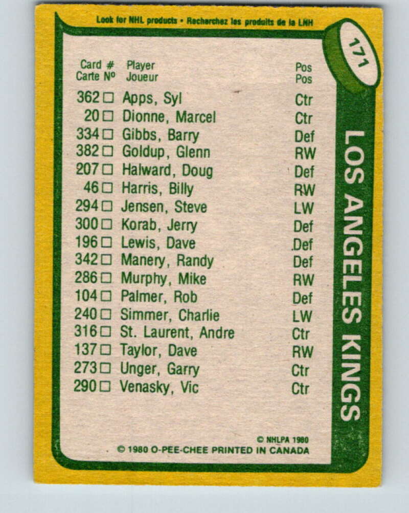 1980-81 O-Pee-Chee #171 Charlie Simmer TL Los Angeles Kings V38716