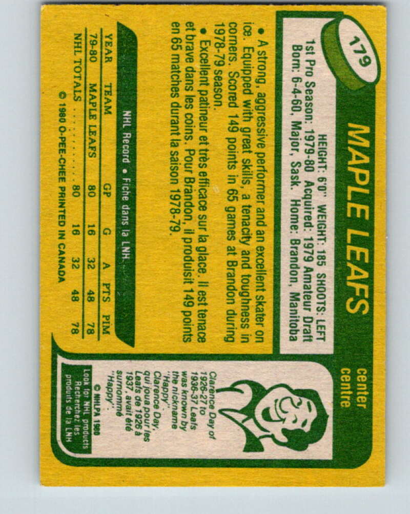 1980-81 O-Pee-Chee #179 Laurie Boschman RC Rookie Toronto Maple Leafs V38798