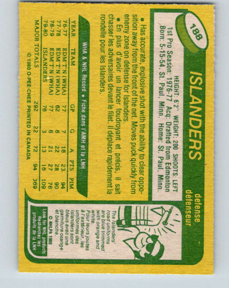 1980-81 O-Pee-Chee #188 Dave Langevin RC Rookie New York Islanders V38884