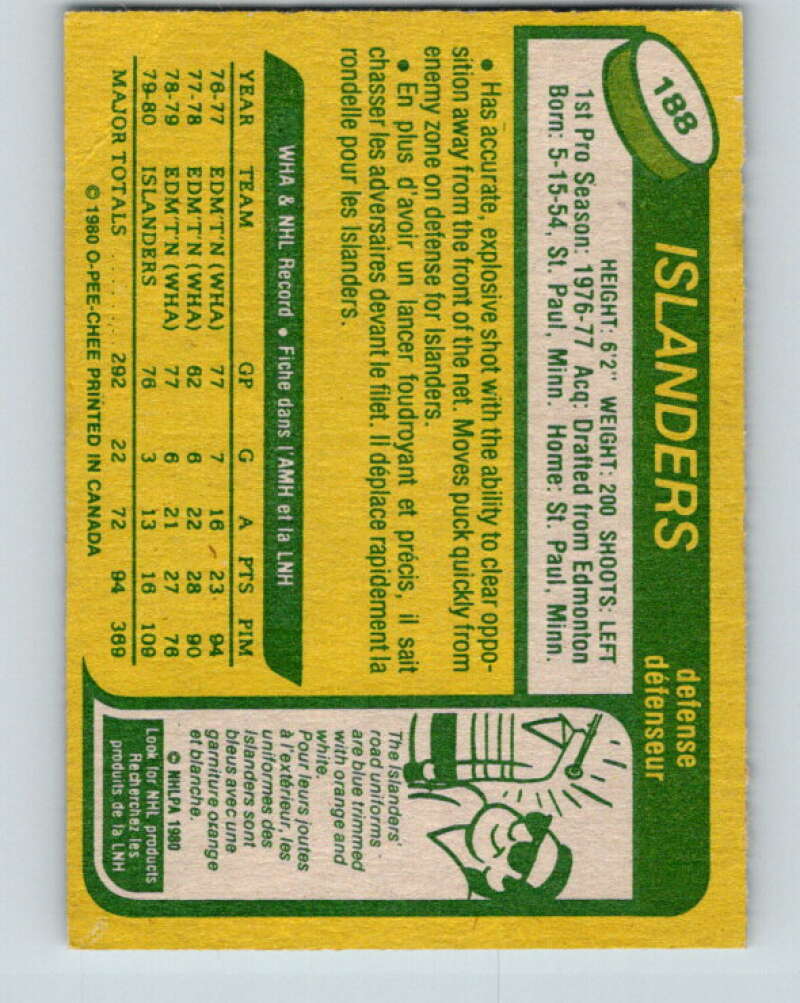 1980-81 O-Pee-Chee #188 Dave Langevin RC Rookie New York Islanders V38893