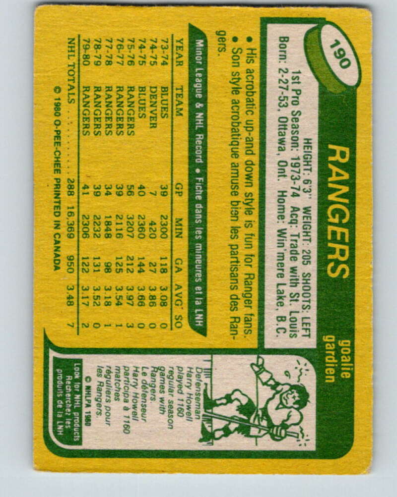 1980-81 O-Pee-Chee #190 John Davidson New York Rangers V38906