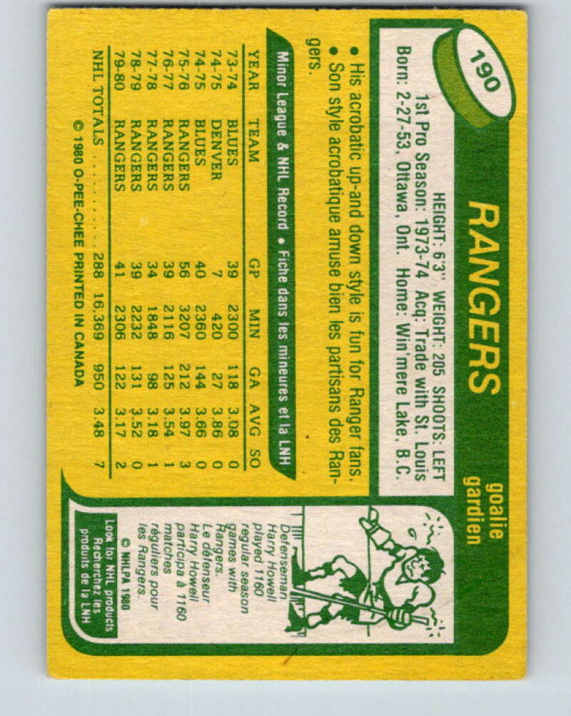 1980-81 O-Pee-Chee #190 John Davidson New York Rangers V38907