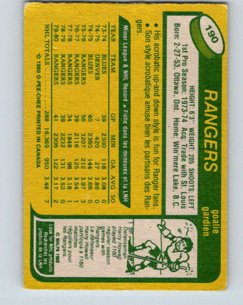 1980-81 O-Pee-Chee #190 John Davidson New York Rangers V38908