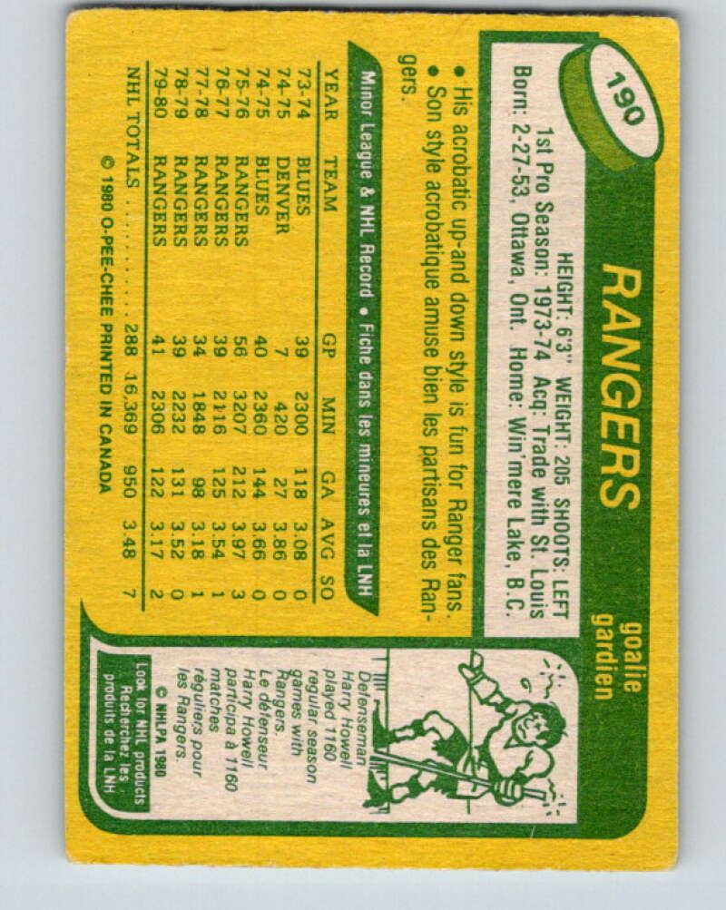 1980-81 O-Pee-Chee #190 John Davidson New York Rangers V38912