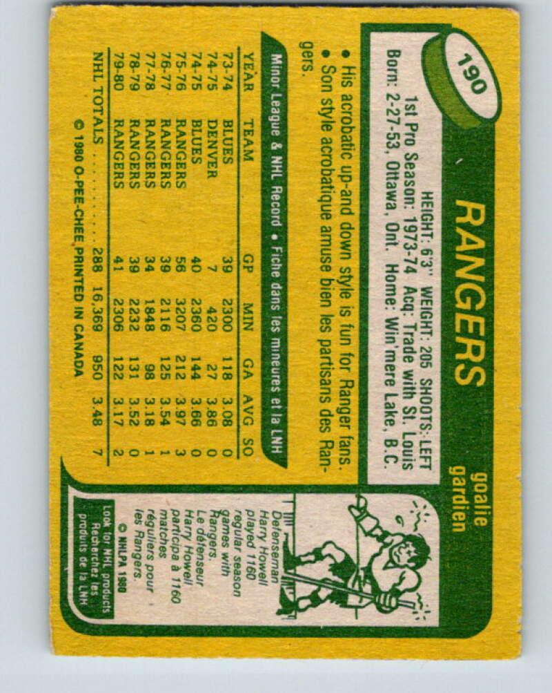 1980-81 O-Pee-Chee #190 John Davidson New York Rangers V38913