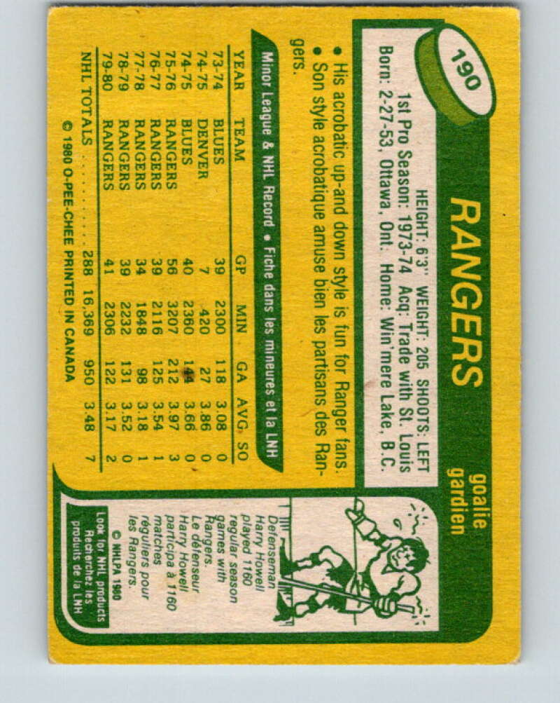 1980-81 O-Pee-Chee #190 John Davidson New York Rangers V38914