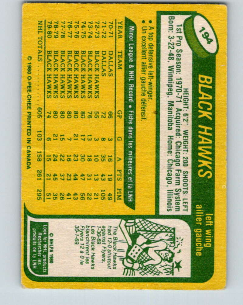 1980-81 O-Pee-Chee #194 John Marks Chicago Blackhawks V38950