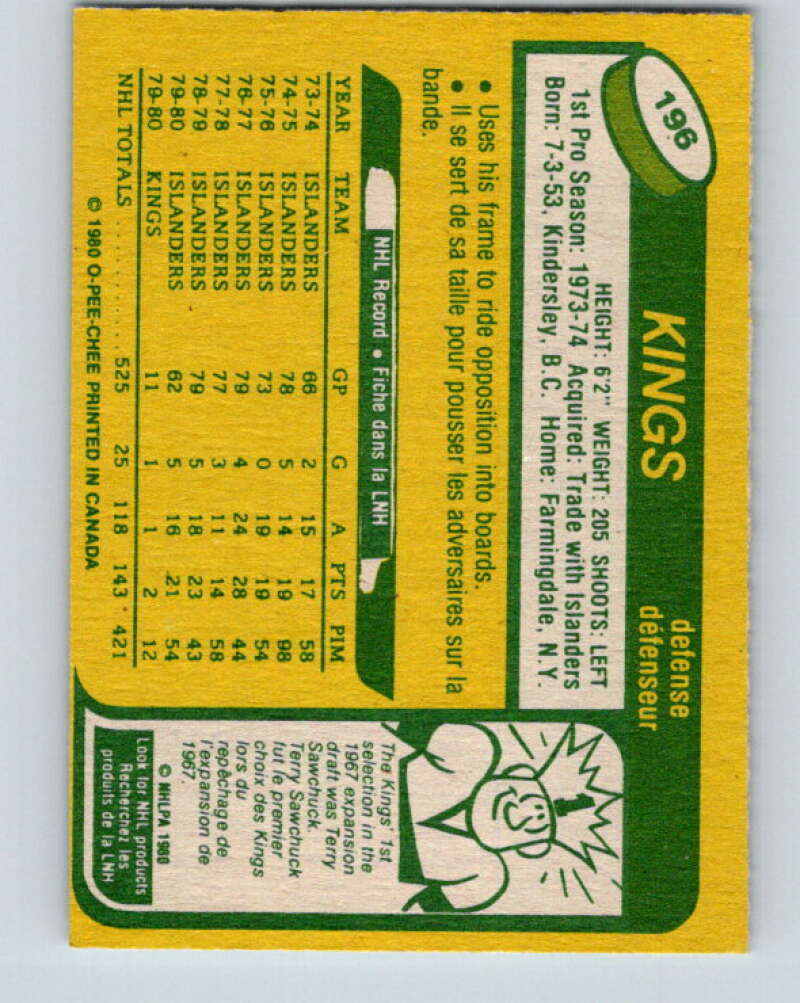 1980-81 O-Pee-Chee #196 Dave Lewis Los Angeles Kings V38961