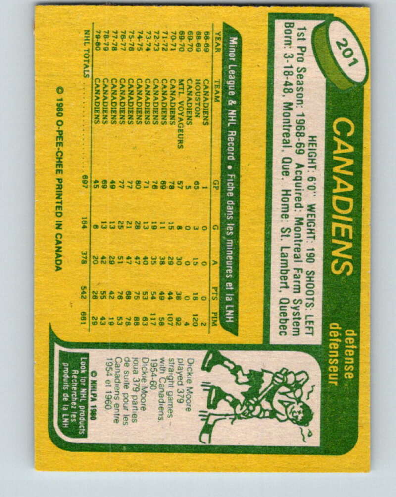 1980-81 O-Pee-Chee #201 Guy Lapointe Montreal Canadiens V38999