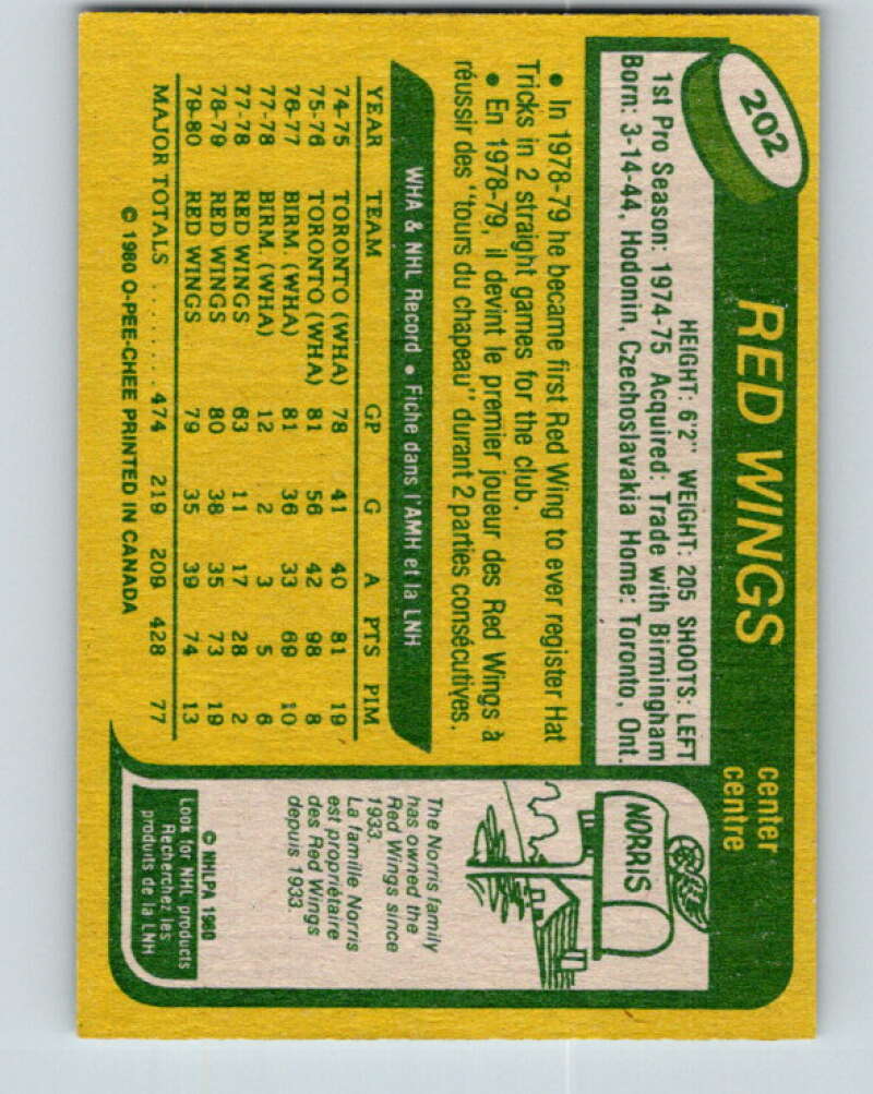 1980-81 O-Pee-Chee #202 Vaclav Nedomansky Detroit Red Wings V39010