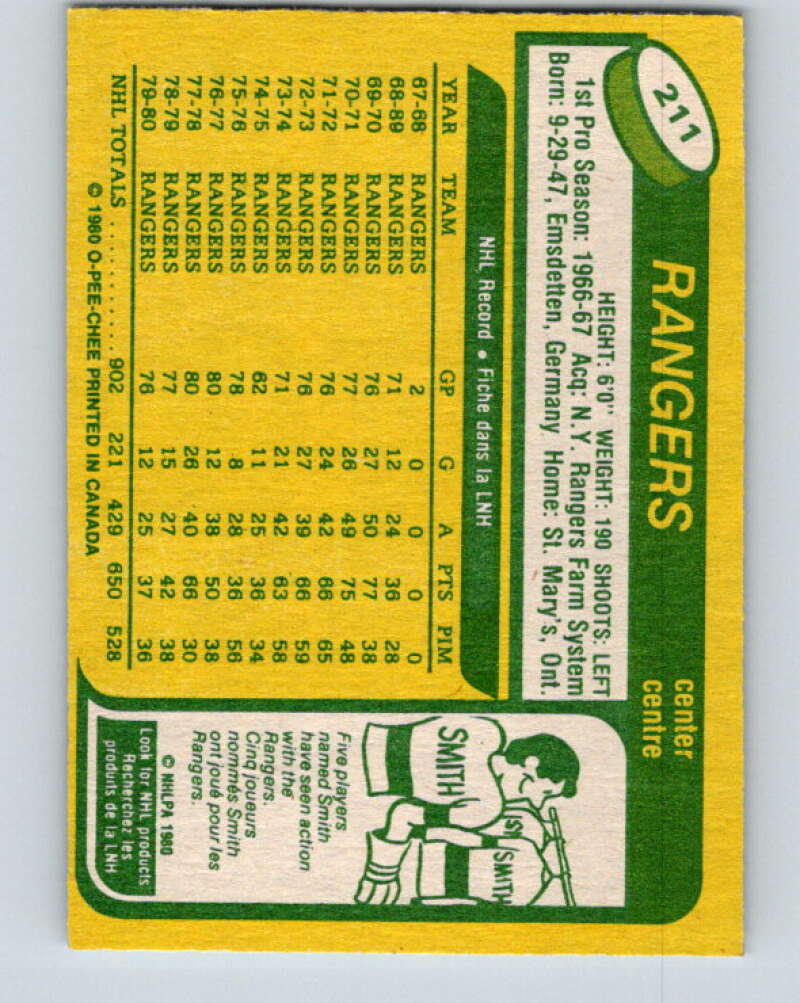 1980-81 O-Pee-Chee #211 Walt Tkaczuk New York Rangers V39222
