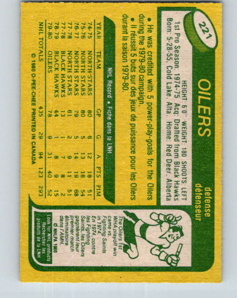 1980-81 O-Pee-Chee #221 Doug Hicks Edmonton Oilers V39312