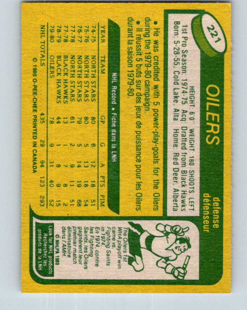 1980-81 O-Pee-Chee #221 Doug Hicks Edmonton Oilers V39314