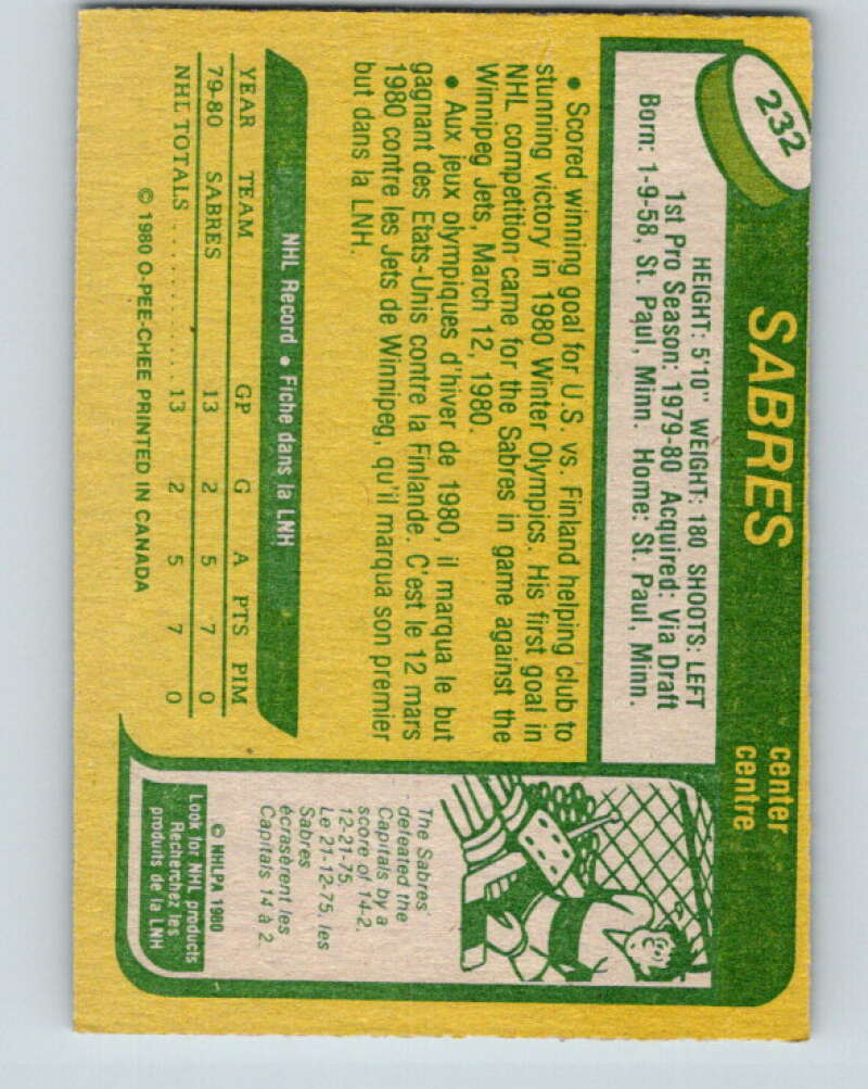 1980-81 O-Pee-Chee #232 Rob McClanahan OLY RC Rookie Buffalo Sabres V39418