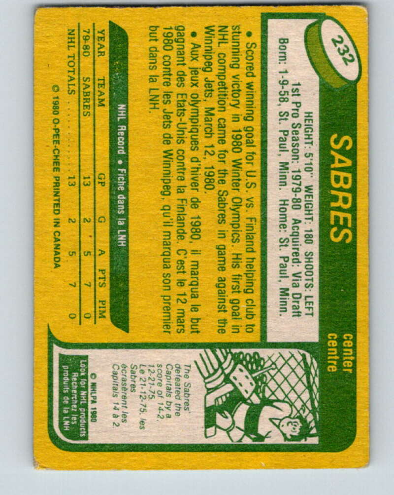 1980-81 O-Pee-Chee #232 Rob McClanahan OLY RC Rookie Buffalo Sabres V39419