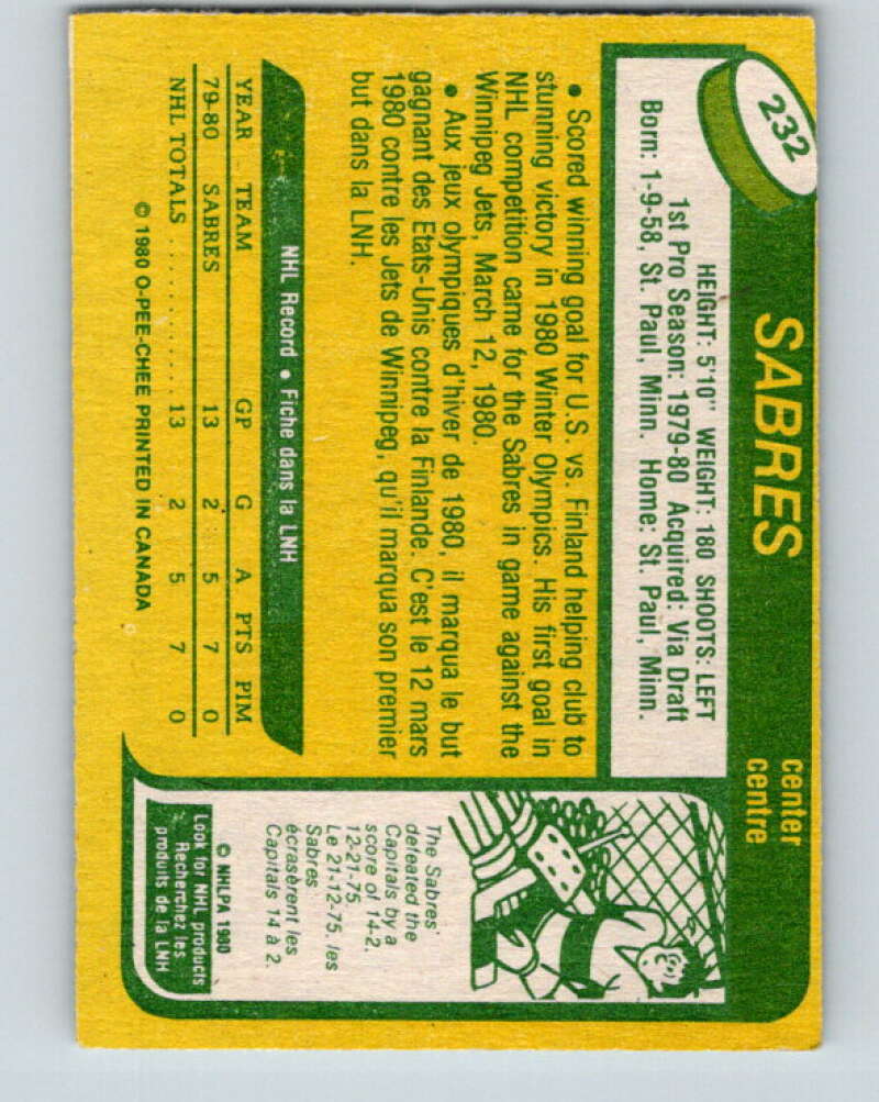 1980-81 O-Pee-Chee #232 Rob McClanahan OLY RC Rookie Buffalo Sabres V39420