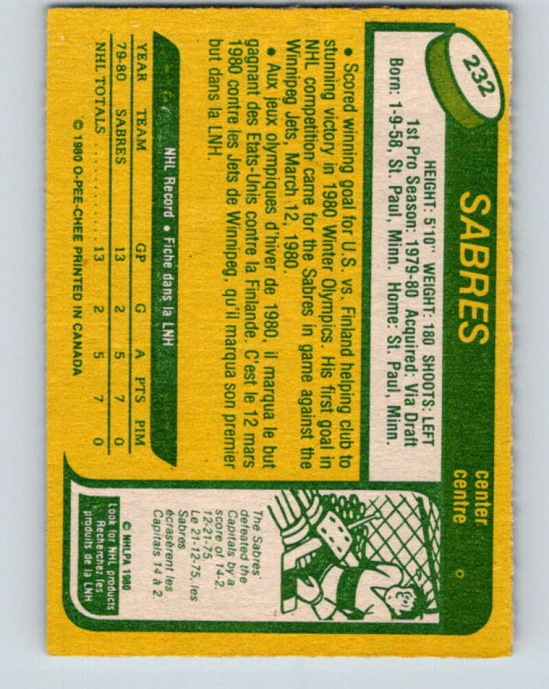 1980-81 O-Pee-Chee #232 Rob McClanahan OLY RC Rookie Buffalo Sabres V39422