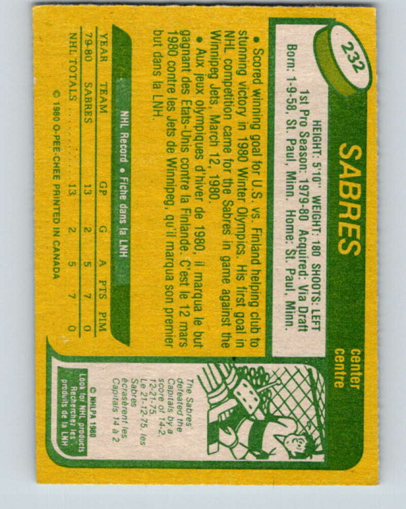 1980-81 O-Pee-Chee #232 Rob McClanahan OLY RC Rookie Buffalo Sabres V39425