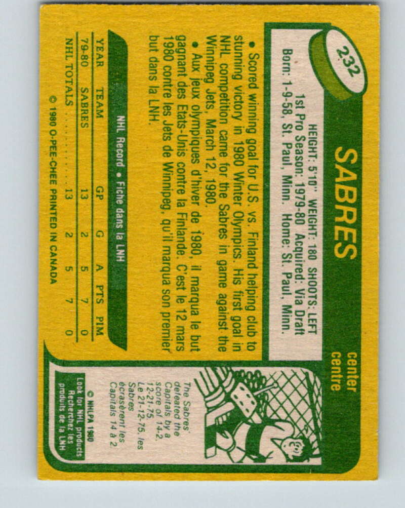 1980-81 O-Pee-Chee #232 Rob McClanahan OLY RC Rookie Buffalo Sabres V39427