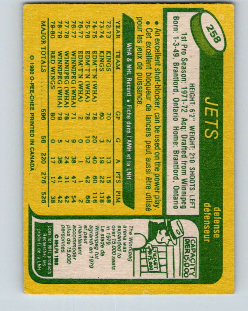 1980-81 O-Pee-Chee #258 Barry Long Winnipeg Jets V39671