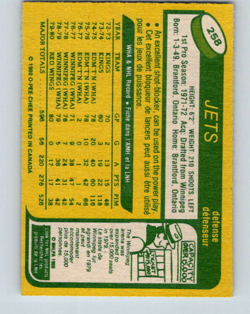 1980-81 O-Pee-Chee #258 Barry Long Winnipeg Jets V39679