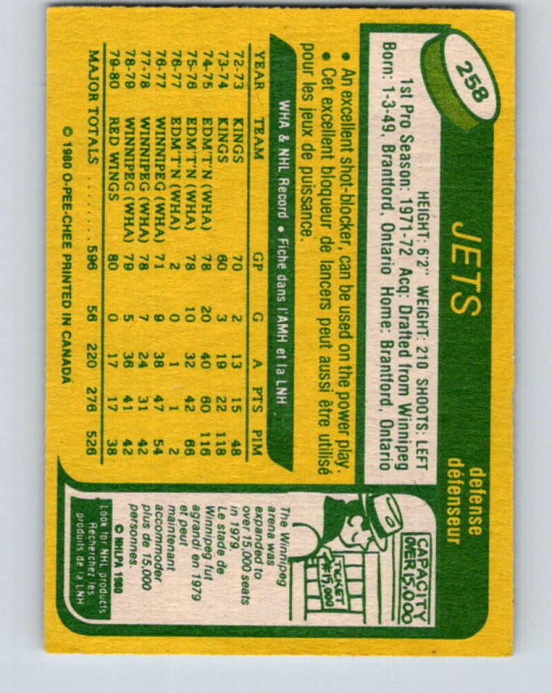 1980-81 O-Pee-Chee #258 Barry Long Winnipeg Jets V39681