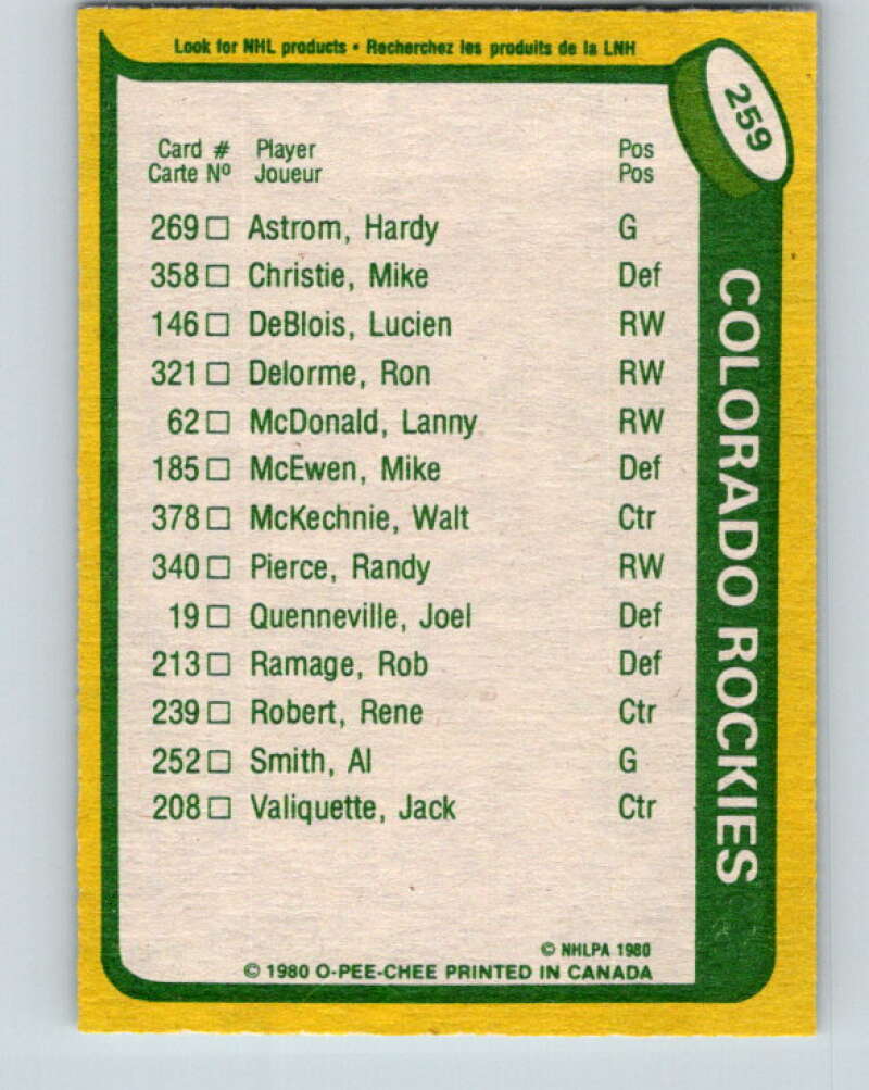 1980-81 O-Pee-Chee #259 Rene Robert TL Colorado Rockies V39682