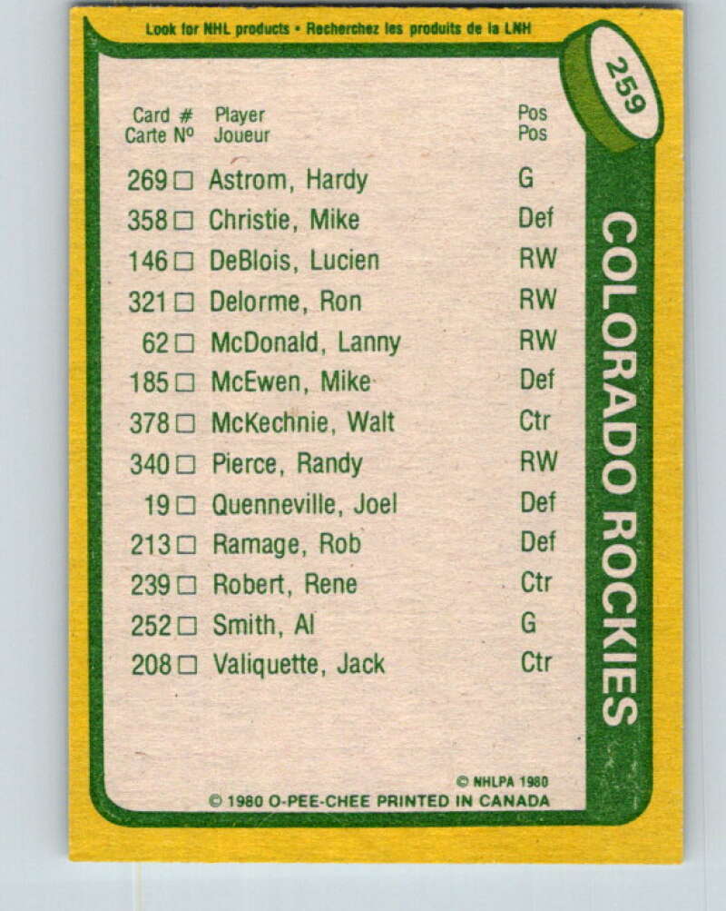 1980-81 O-Pee-Chee #259 Rene Robert TL Colorado Rockies V39686