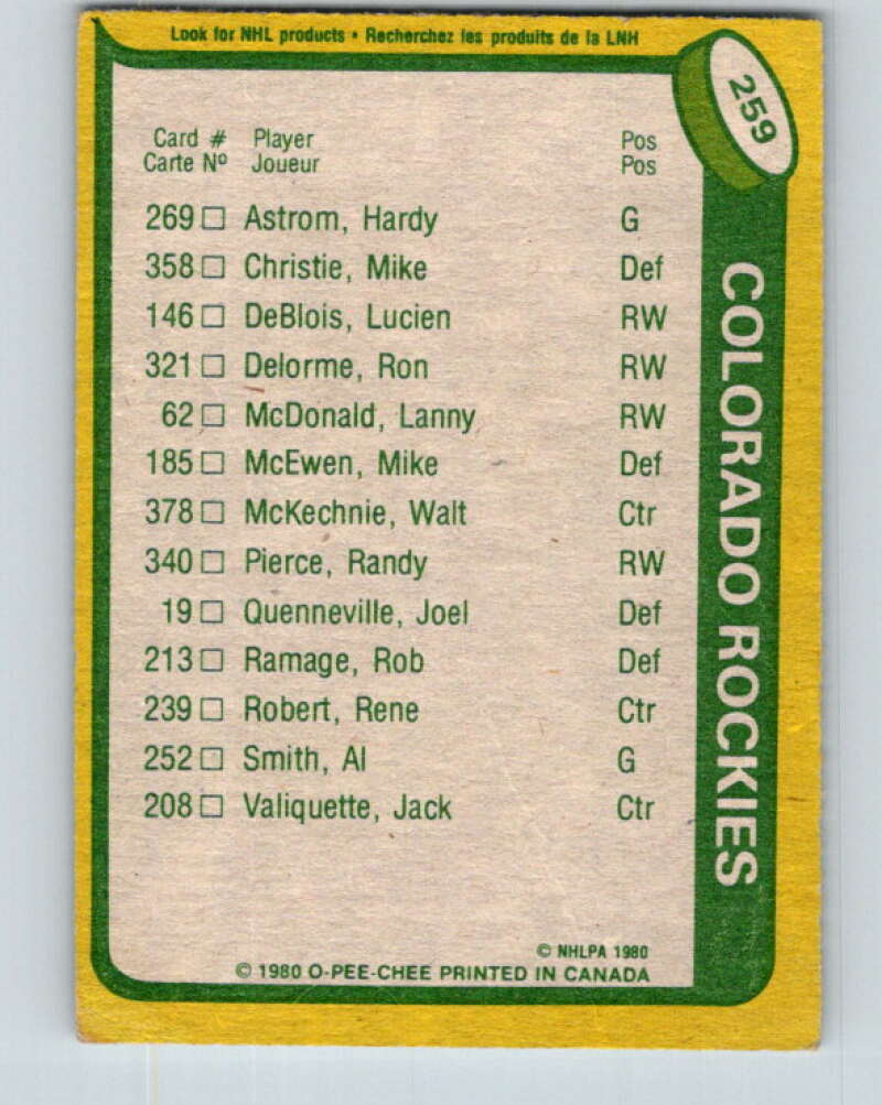 1980-81 O-Pee-Chee #259 Rene Robert TL Colorado Rockies V39689