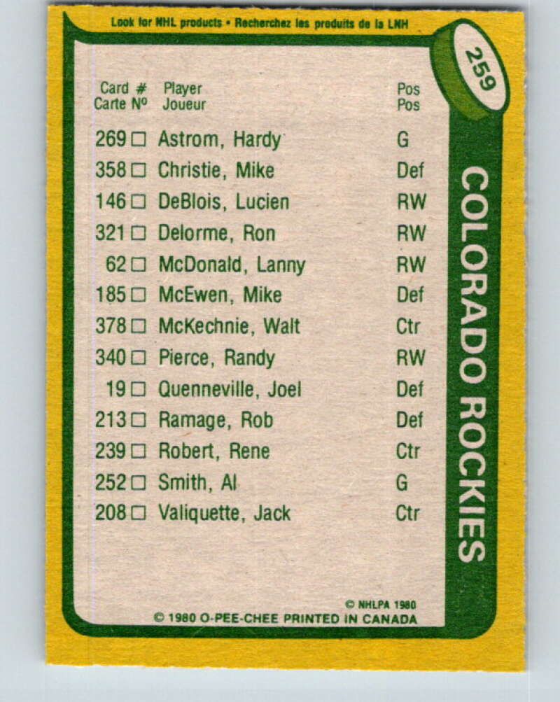 1980-81 O-Pee-Chee #259 Rene Robert TL Colorado Rockies V39692