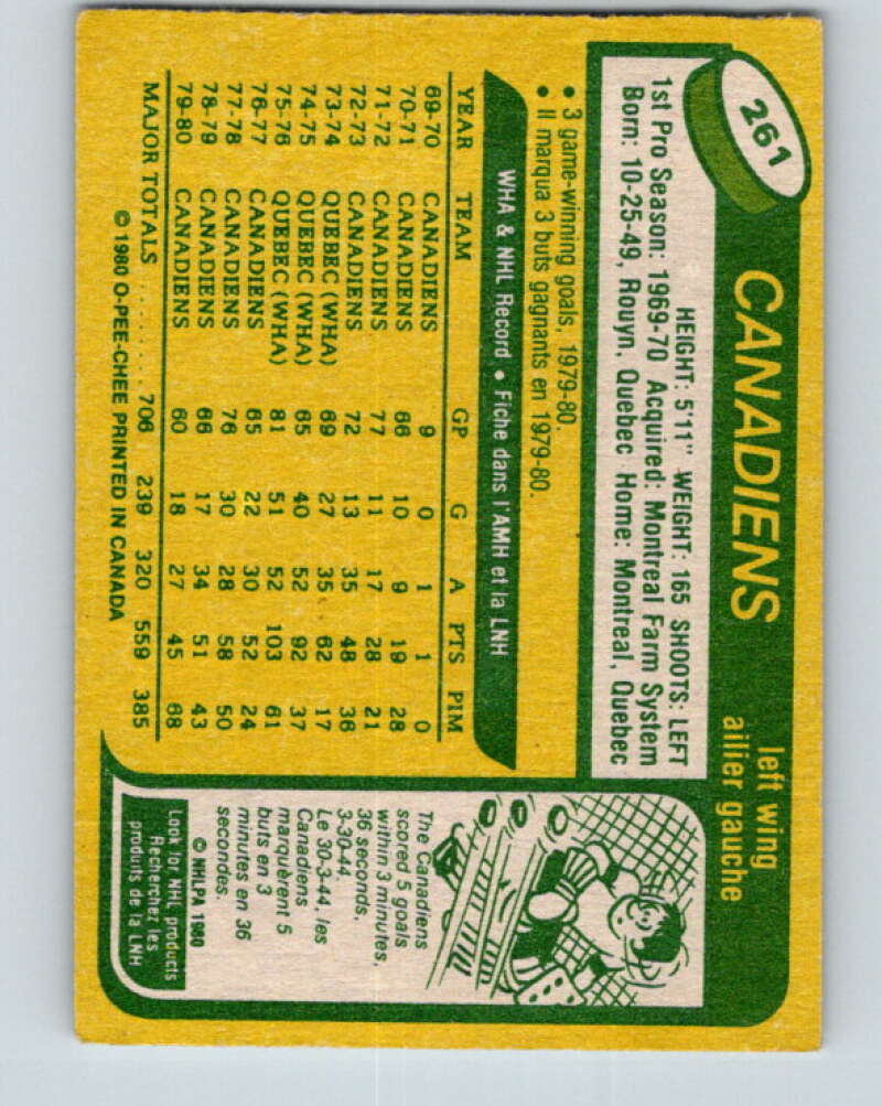 1980-81 O-Pee-Chee #261 Rejean Houle Montreal Canadiens V39711