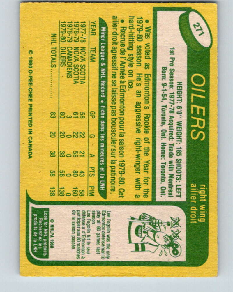1980-81 O-Pee-Chee #271 Dave Lumley RC Rookie Edmonton Oilers V39819