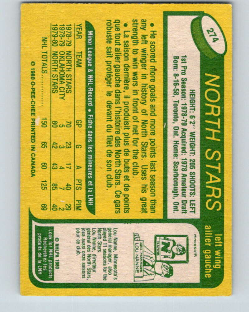 1980-81 O-Pee-Chee #274 Steve Payne Minnesota North Stars V39850
