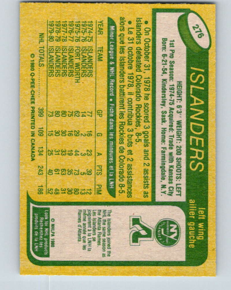 1980-81 O-Pee-Chee #276 Bob Bourne New York Islanders V39872