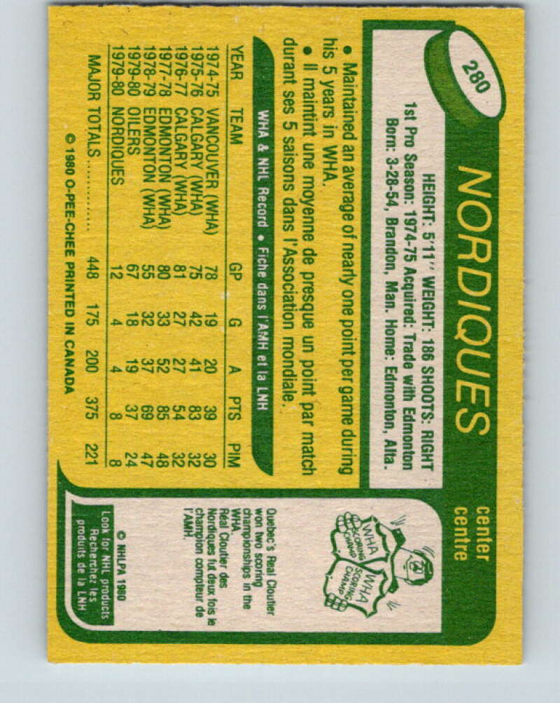 1980-81 O-Pee-Chee #280 Ron Chipperfield Quebec Nordiques V39898