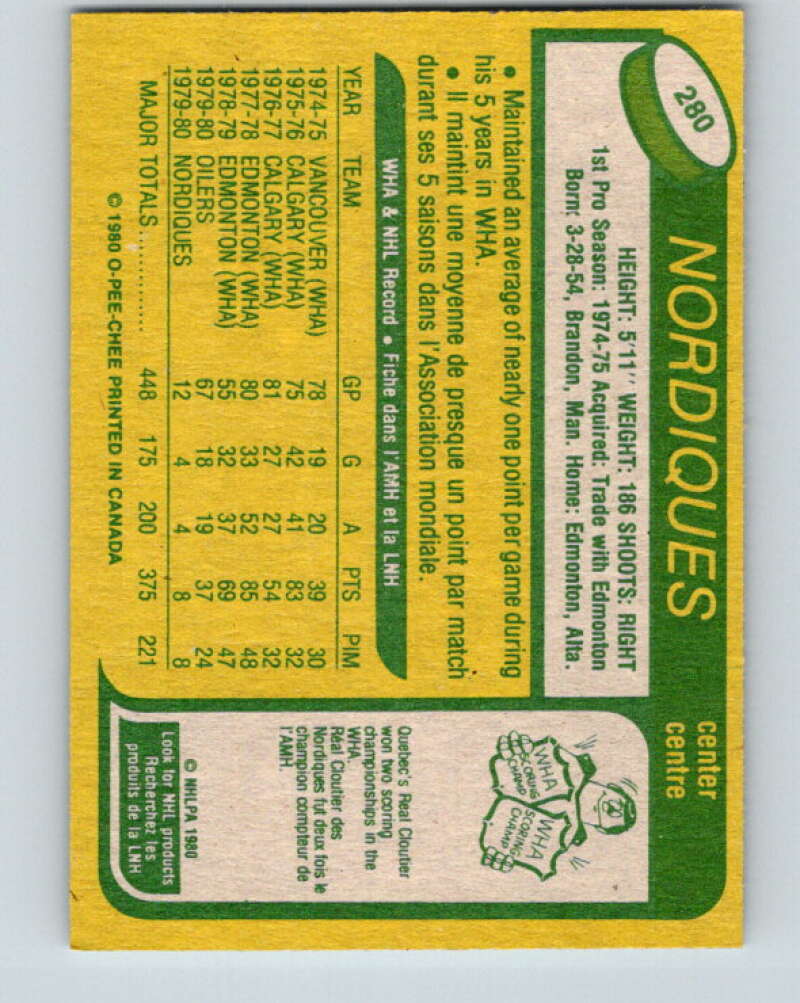 1980-81 O-Pee-Chee #280 Ron Chipperfield Quebec Nordiques V39902
