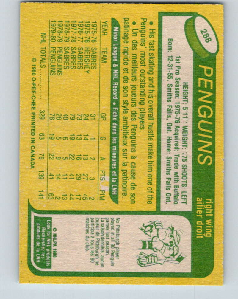 1980-81 O-Pee-Chee #288 Gary McAdam Pittsburgh Penguins V39996
