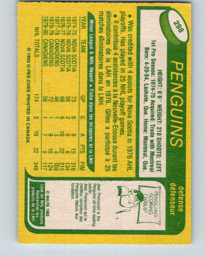 1980-81 O-Pee-Chee #298 Gilles Lupien RC Rookie Pittsburgh Penguins V40108