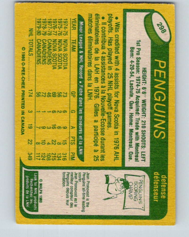 1980-81 O-Pee-Chee #298 Gilles Lupien RC Rookie Pittsburgh Penguins V40111