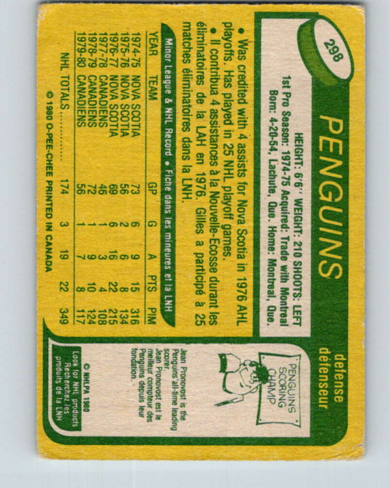 1980-81 O-Pee-Chee #298 Gilles Lupien RC Rookie Pittsburgh Penguins V40113