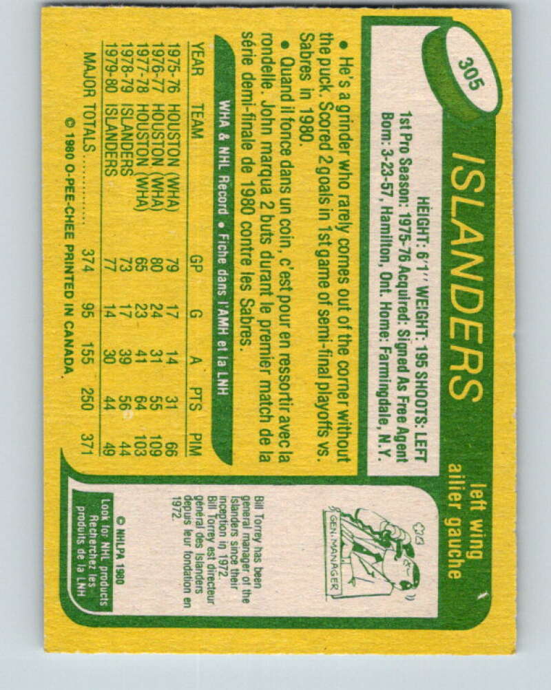 1980-81 O-Pee-Chee #305 John Tonelli New York Islanders V40187